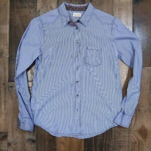 Meadow Rue Anthropologie Blue White Striped Button Up Shirt Floral Cuff Size 2